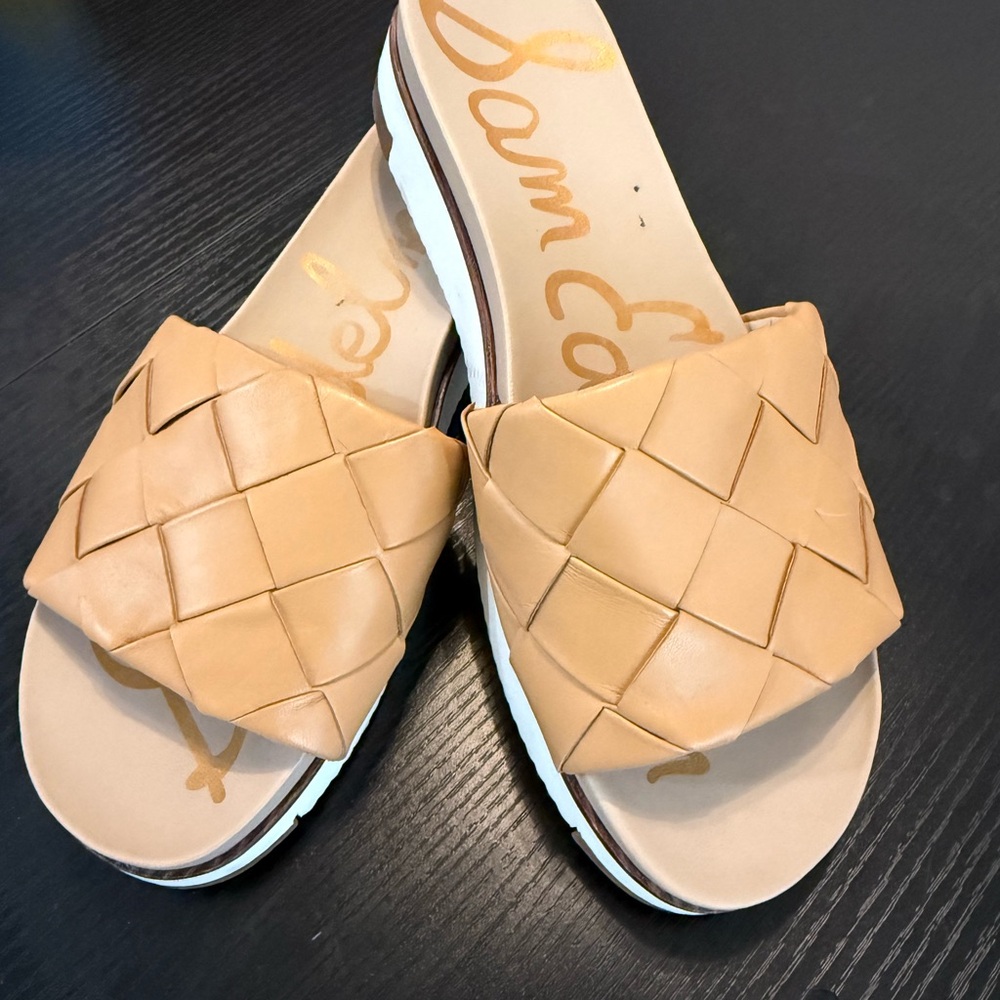 Sam Edelman Beige Woven Slide Sandals